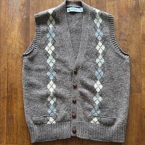Braemar Argyle Vest Scottish shetland Wool Brown Pastel Diamond Pattern size L​
